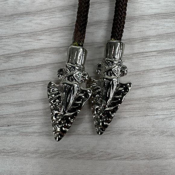 Vtg Unisex Bolo Tie Gold Tone Marbled Pendant Brown Braided Cord Adjustable Boho - Picture 8 of 9